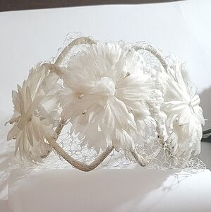 Vintage White Flower Bridal Headband Veil Vintage Bride Floral Veil Head Piece